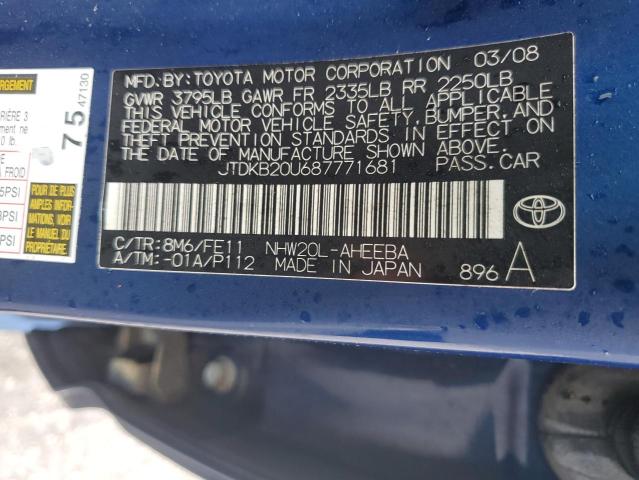 2008 Toyota Prius VIN: JTDKB20U687771681 Lot: 54816244