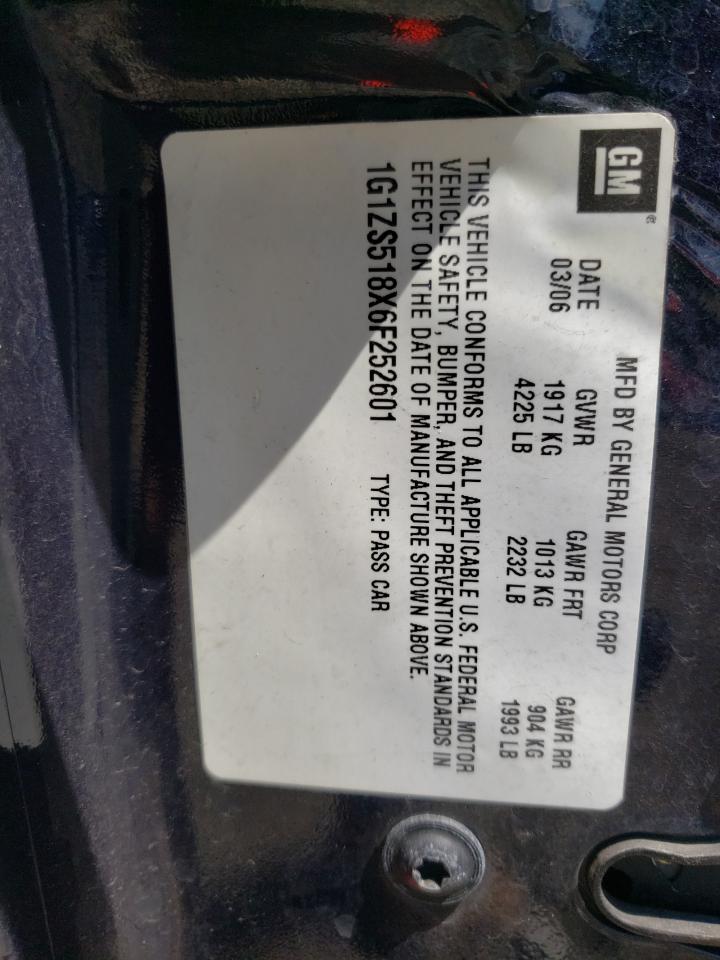 1G1ZS518X6F252601 2006 Chevrolet Malibu Ls