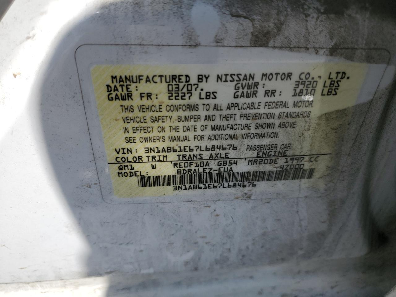 3N1AB61E67L684676 2007 Nissan Sentra 2.0