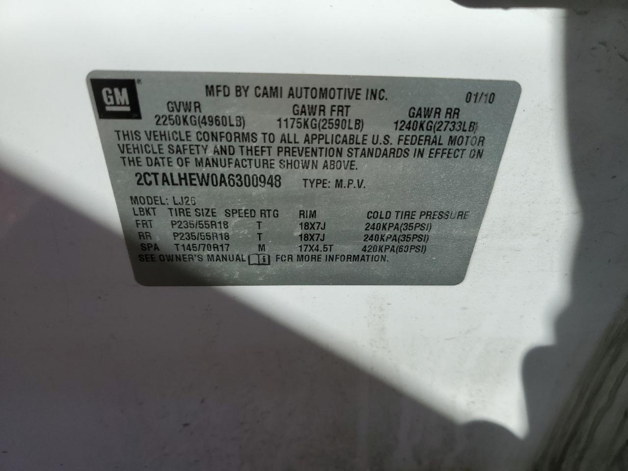 2CTALHEW0A6300948 2010 GMC Terrain Slt