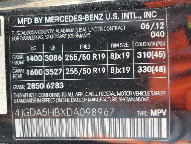 VIN 4JGDA5HBXDA098967 2013 Mercedes-Benz ML-Class, ... no.14