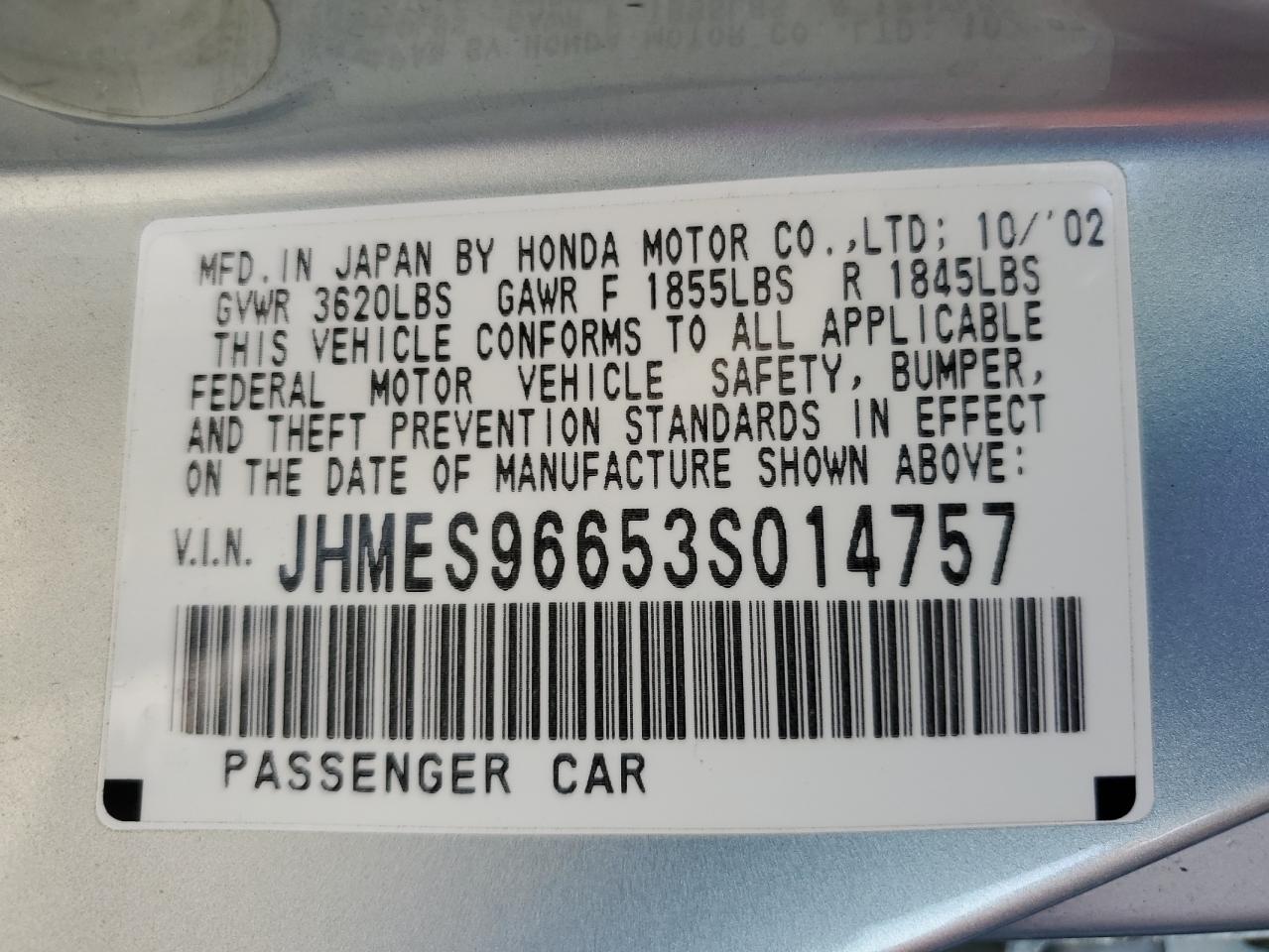 JHMES96653S014757 2003 Honda Civic Hybrid