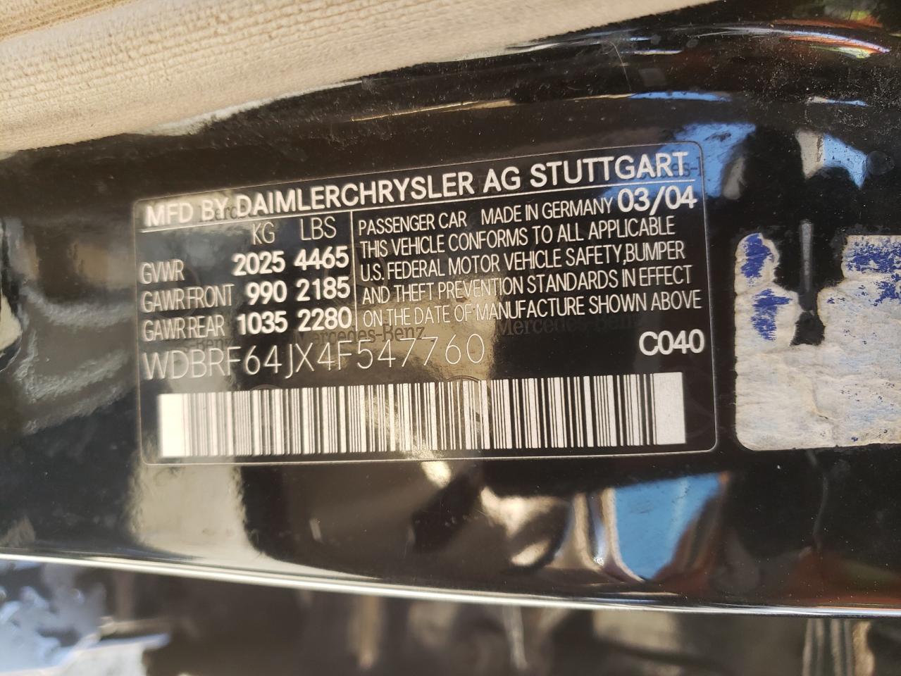 WDBRF64JX4F547760 2004 Mercedes-Benz C 320