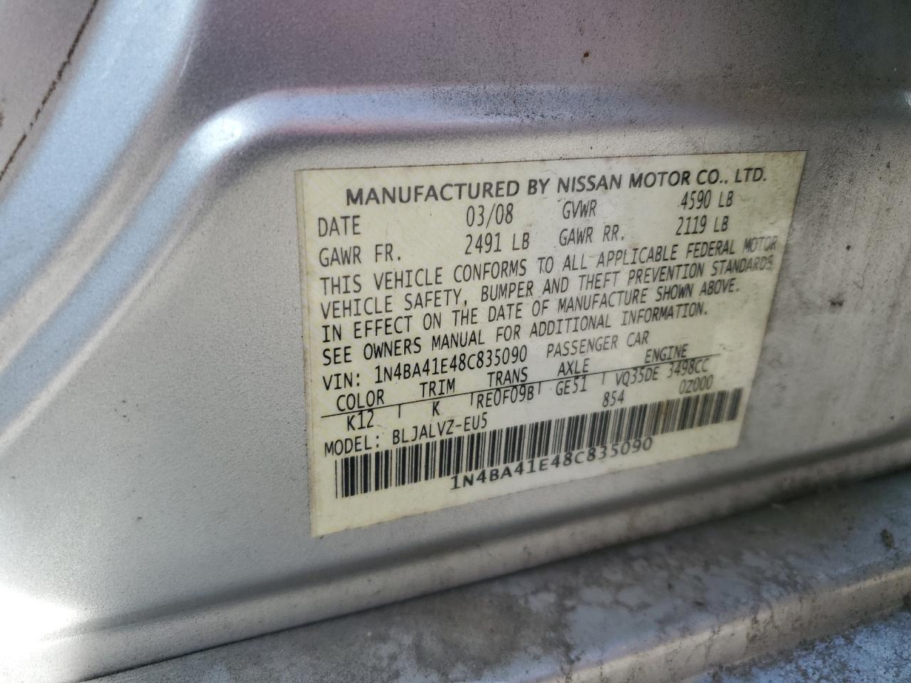 1N4BA41E48C835090 2008 Nissan Maxima Se