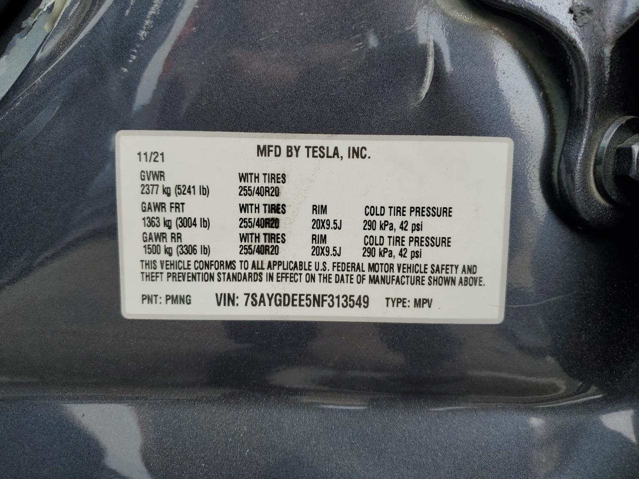 7SAYGDEE5NF313549 2022 Tesla Model Y