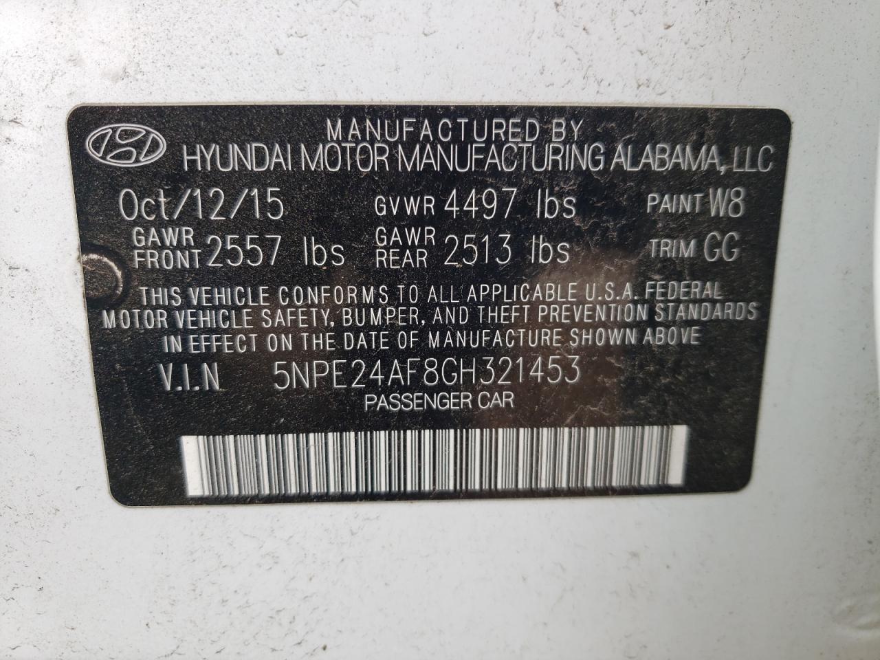 5NPE24AF8GH321453 2016 Hyundai Sonata Se