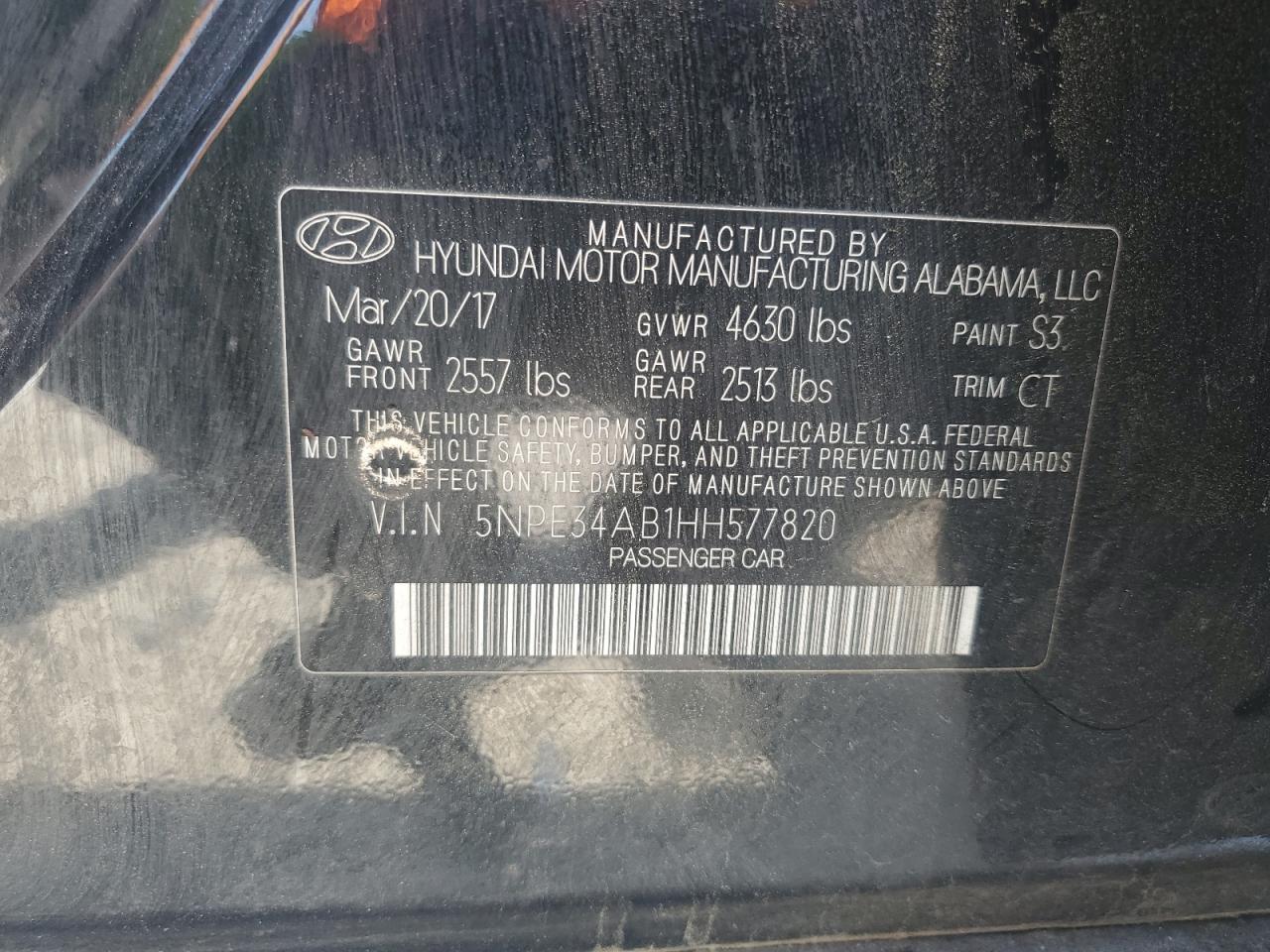 5NPE34AB1HH577820 2017 Hyundai Sonata Sport