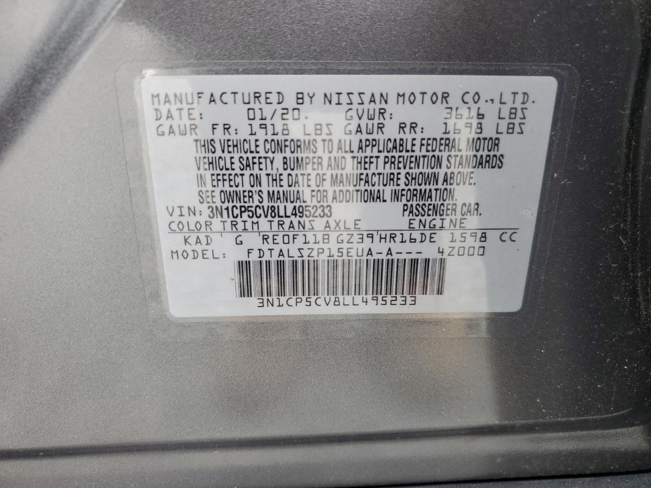 3N1CP5CV8LL495233 2020 Nissan Kicks Sv