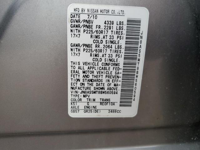 2011 Nissan Rogue S VIN: JN8AS5MT8BW560594 Lot: 56580344