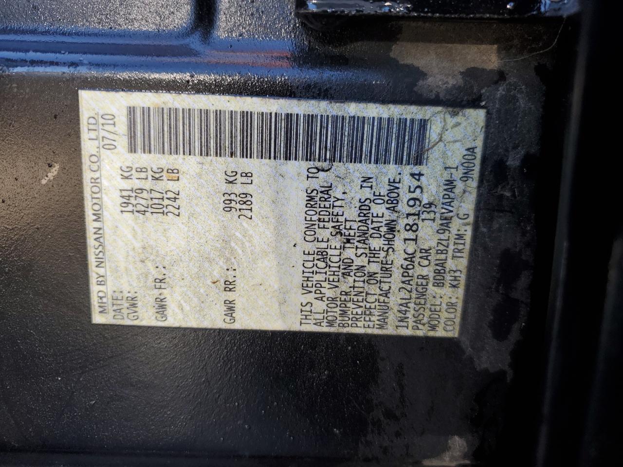 1N4AL2AP6AC181954 2010 Nissan Altima Base