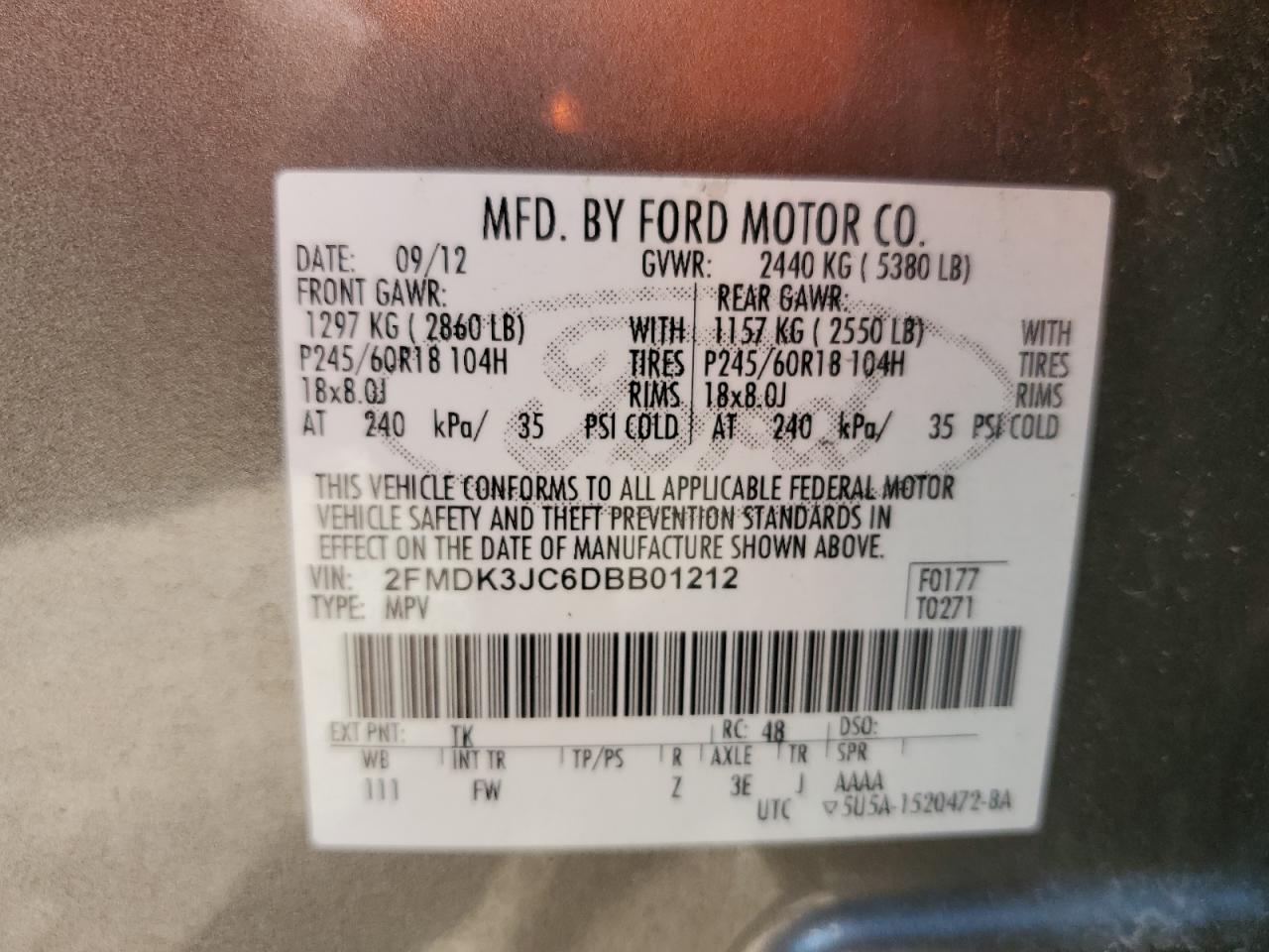 2FMDK3JC6DBB01212 2013 Ford Edge Sel