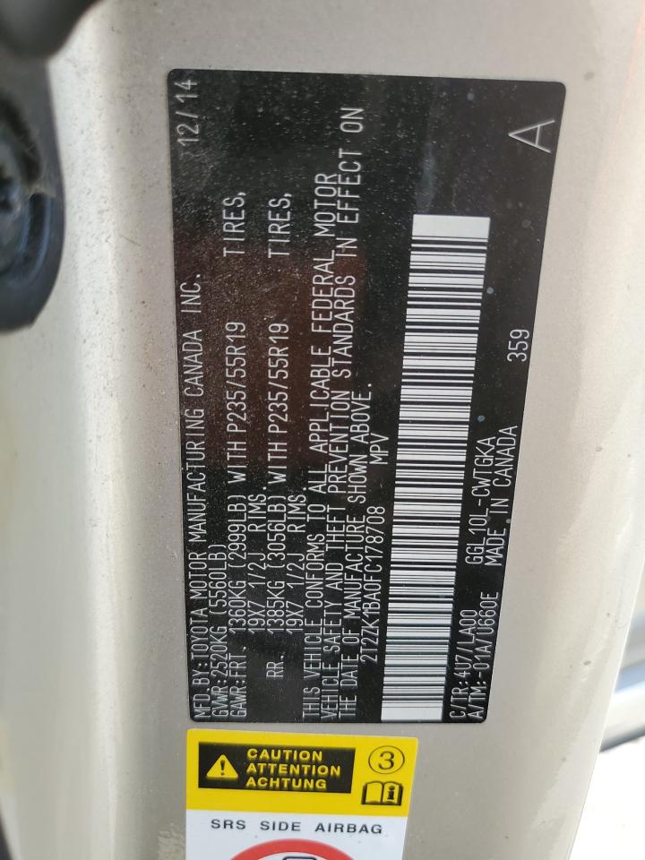 2T2ZK1BA0FC178708 2015 Lexus Rx 350