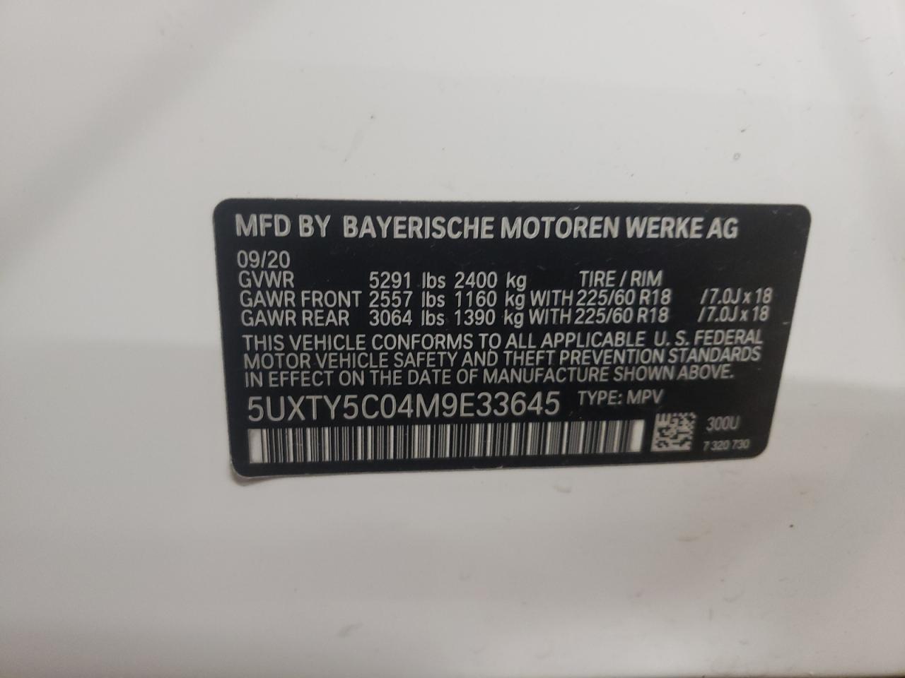 5UXTY5C04M9E33645 2021 BMW X3 xDrive30I