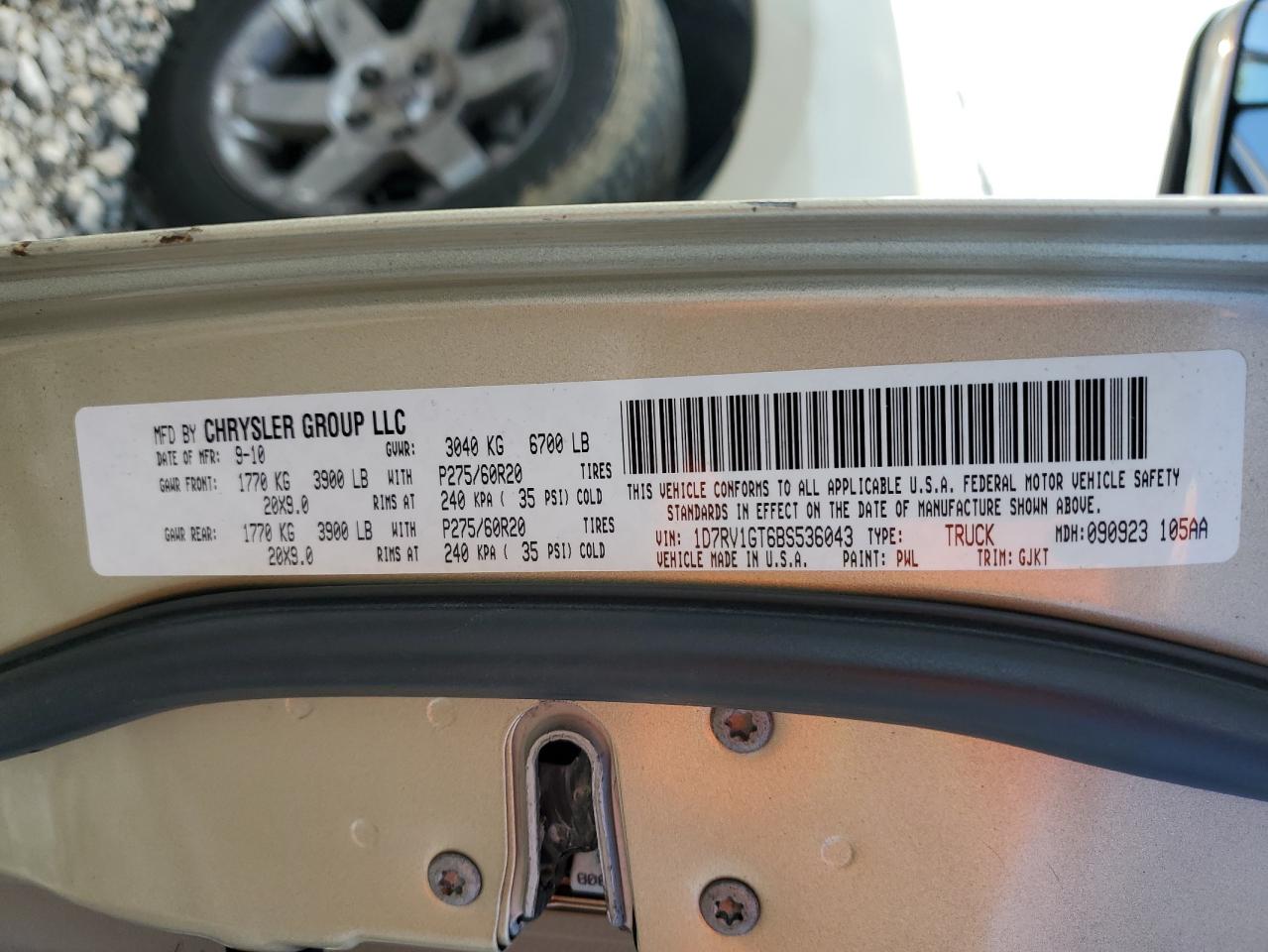 1D7RV1GT6BS536043 2011 Dodge Ram 1500