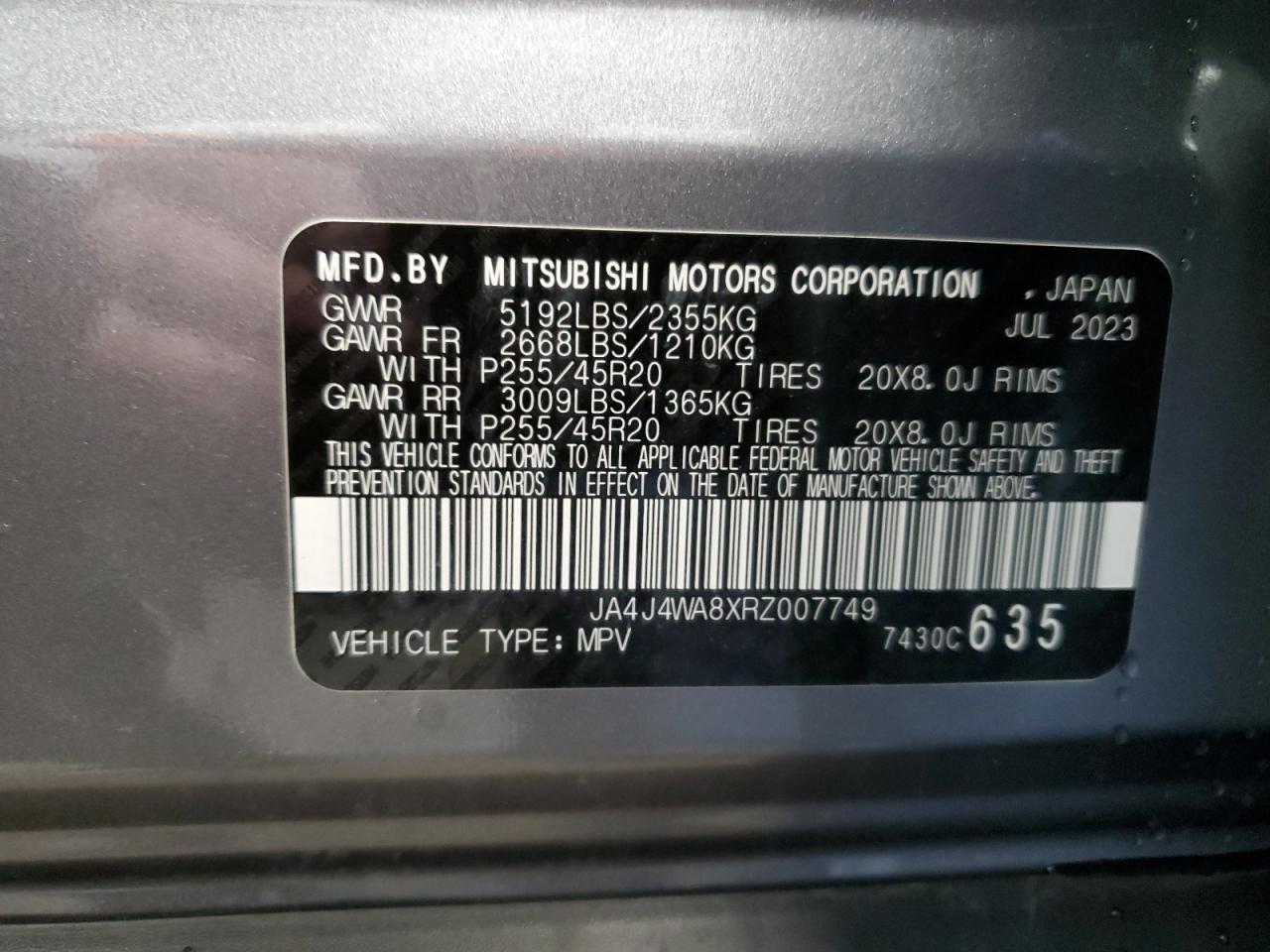 JA4J4WA8XRZ007749 2024 Mitsubishi Outlander Sel