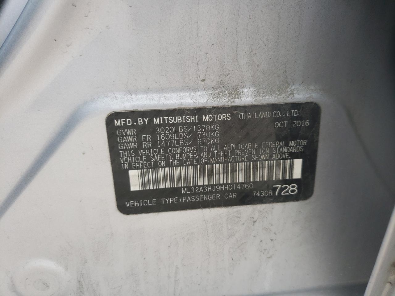 ML32A3HJ9HH014760 2017 Mitsubishi Mirage Es