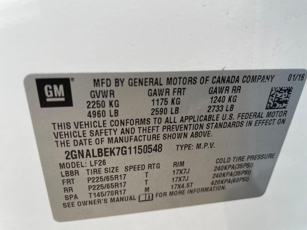 2GNALBEK7G1150548 2016 Chevrolet Equinox Ls