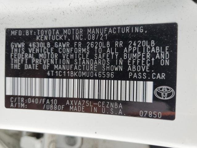 VIN 4T1C11BK0MU046596 2021 Toyota Camry, LE no.12