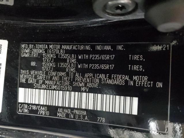 2021 Toyota Sienna Xle VIN: 5TDJRKEC8MS015910 Lot: 55615744