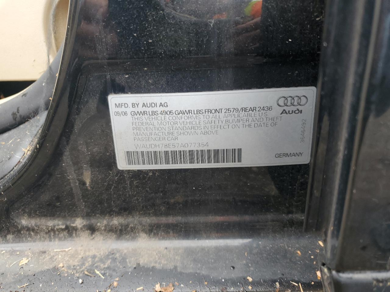 WAUDH78E57A077354 2007 Audi A4 3.2 Quattro