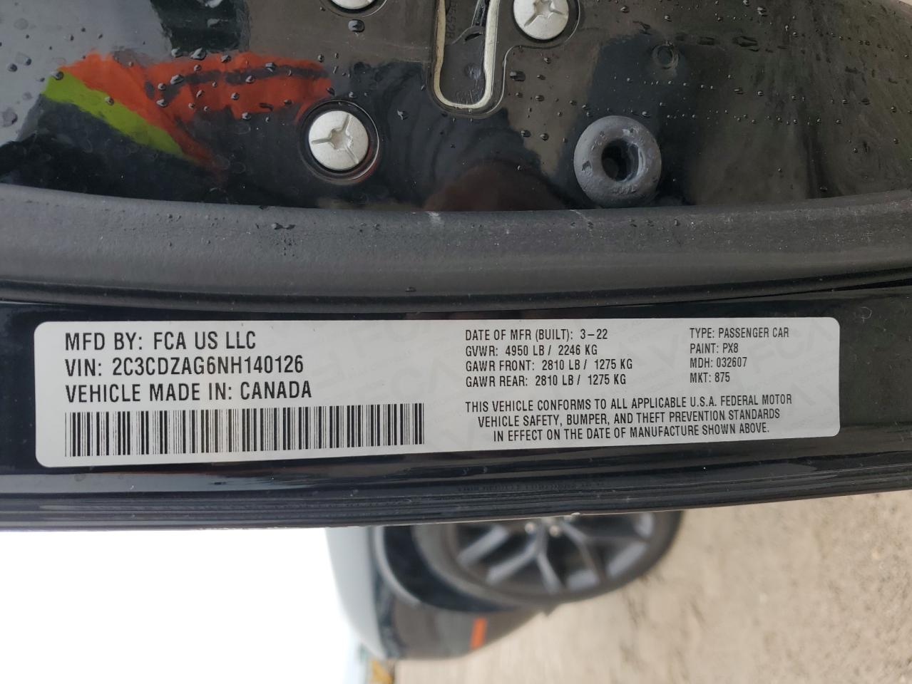 2C3CDZAG6NH140126 2022 Dodge Challenger Sxt