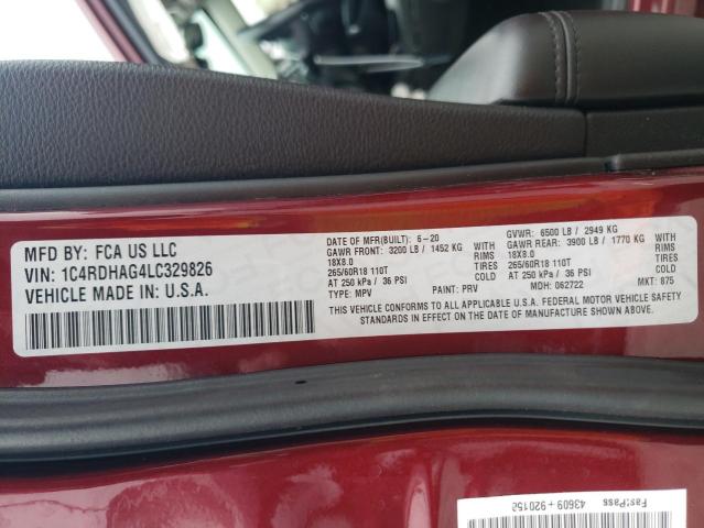 2020 Dodge Durango Sxt VIN: 1C4RDHAG4LC329826 Lot: 55408174