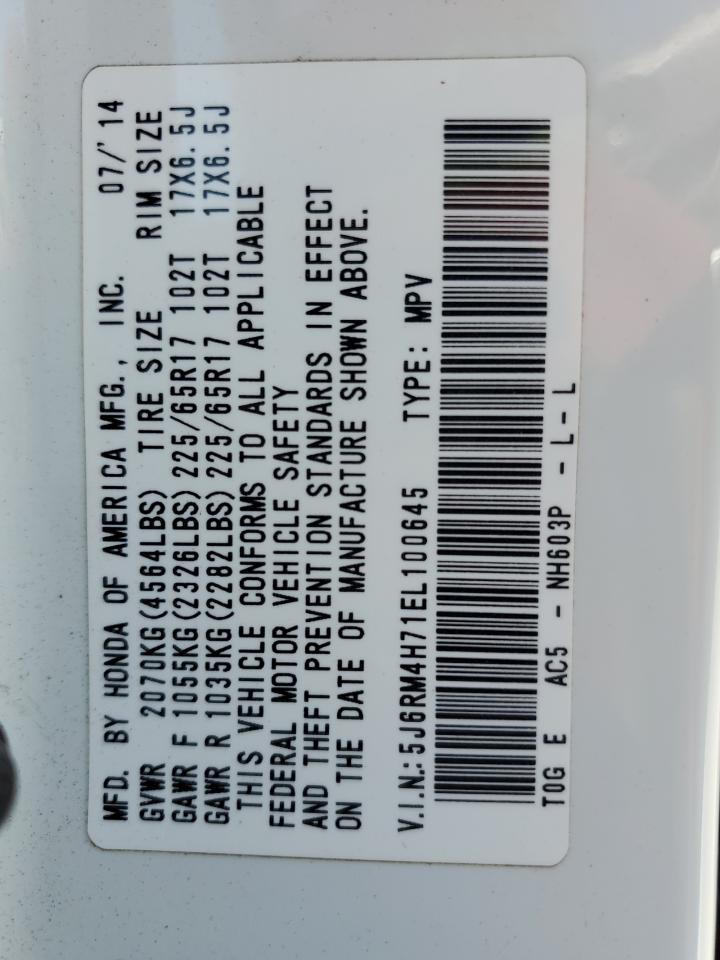 5J6RM4H71EL100645 2014 Honda Cr-V Exl