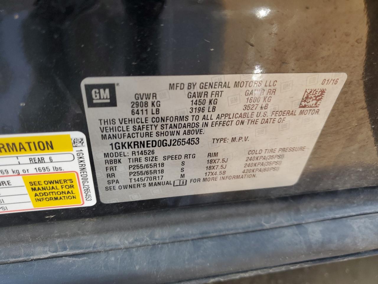 1GKKRNED0GJ265453 2016 GMC Acadia Sle