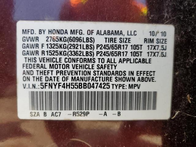 2011 Honda Pilot Exl VIN: FNYF4H55BB047425 Lot: 56592314