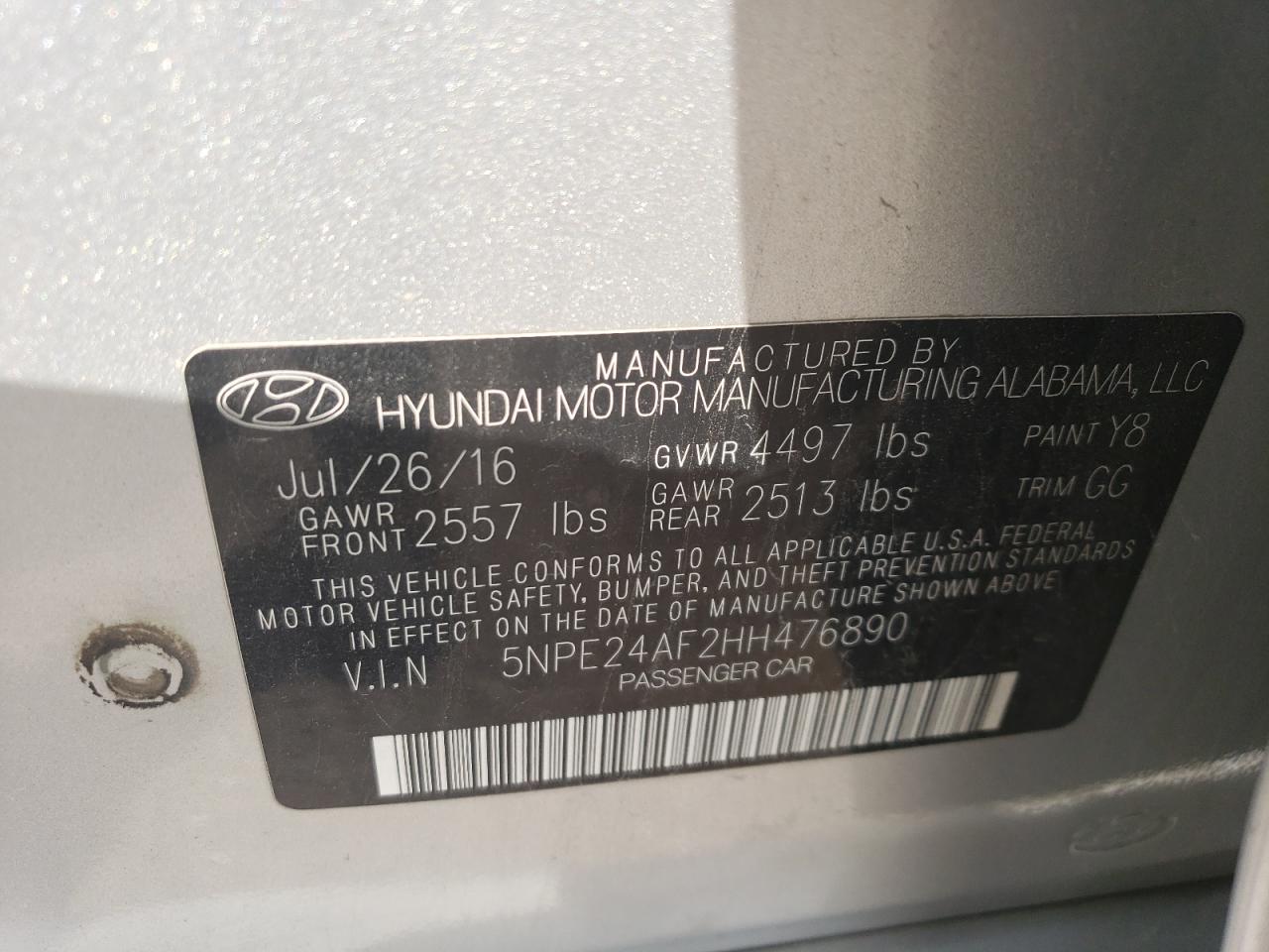 5NPE24AF2HH476890 2017 Hyundai Sonata Se