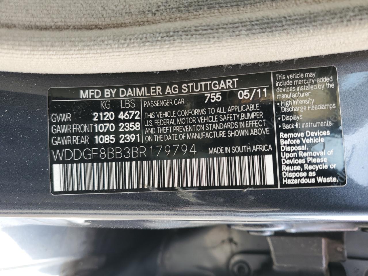 WDDGF8BB3BR179794 2011 Mercedes-Benz C 300 4Matic