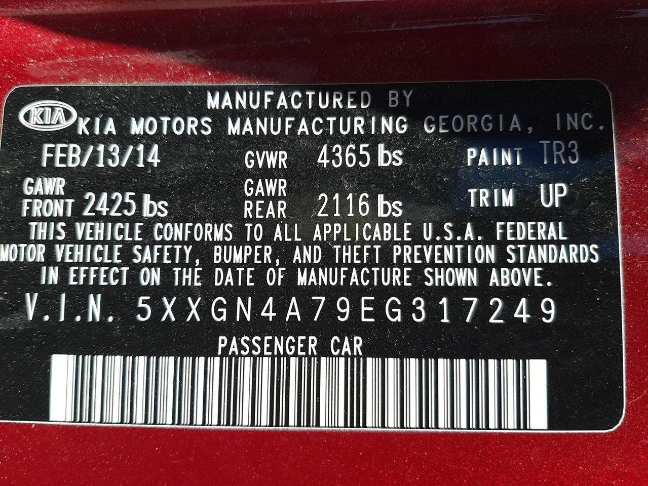 5XXGN4A79EG317249 2014 Kia Optima Ex