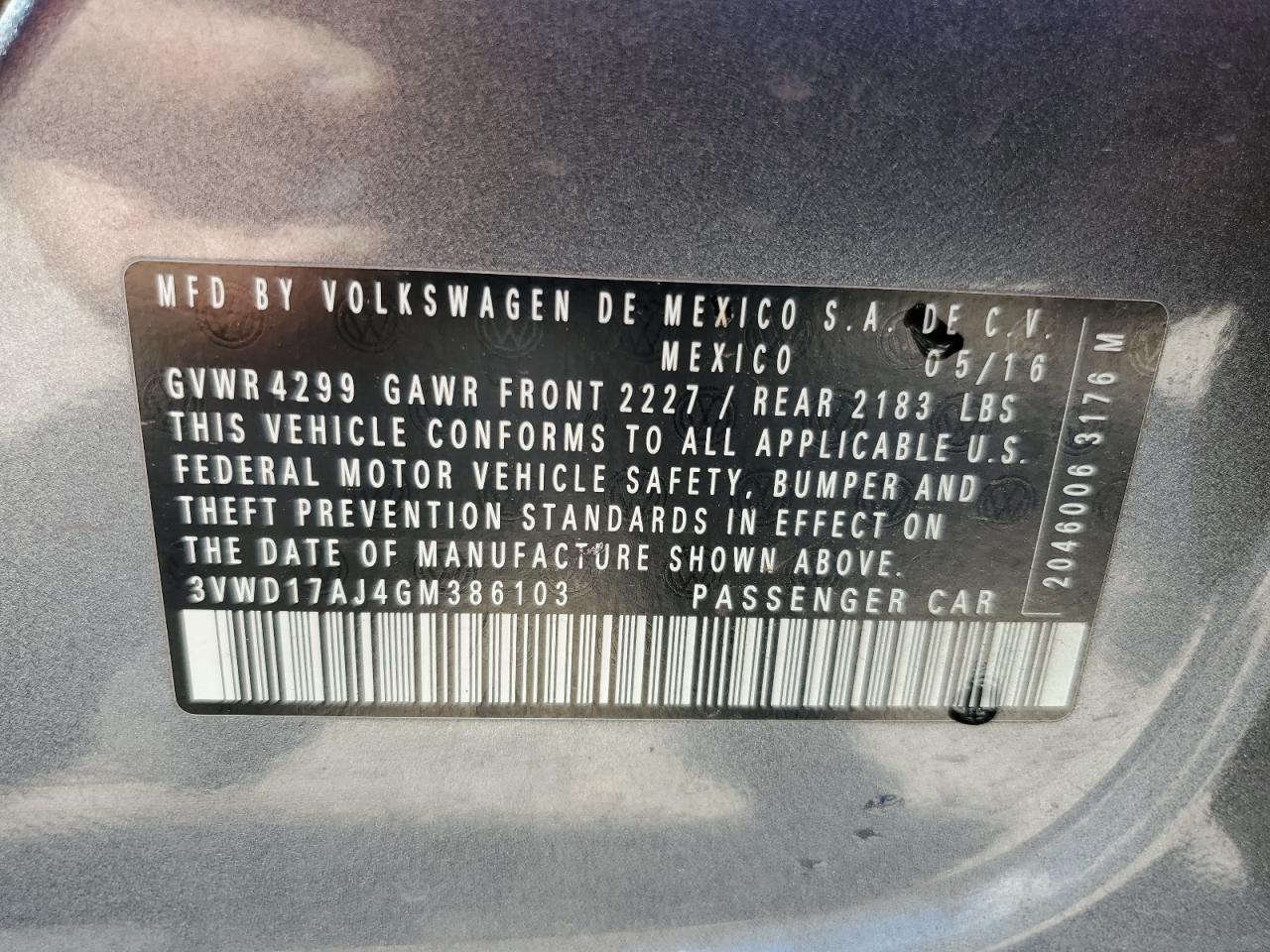 3VWD17AJ4GM386103 2016 Volkswagen Jetta Sport