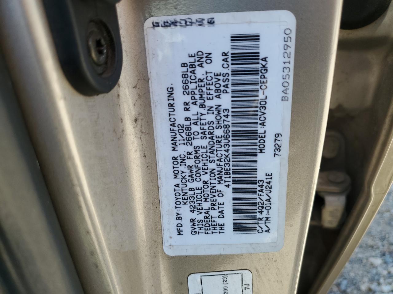 4T1BE32K43U668743 2003 Toyota Camry Le