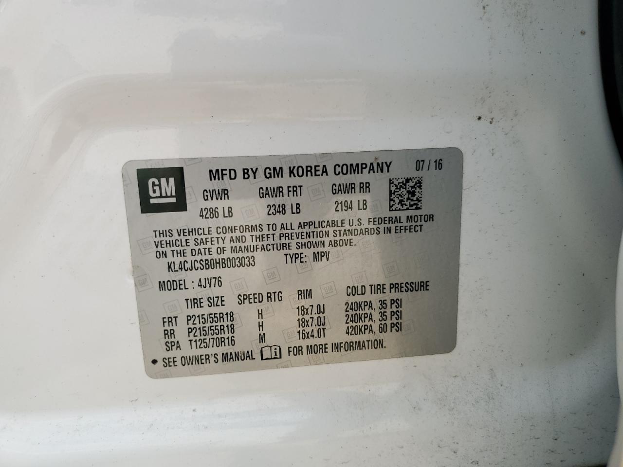 KL4CJCSB0HB003033 2017 Buick Encore Essence