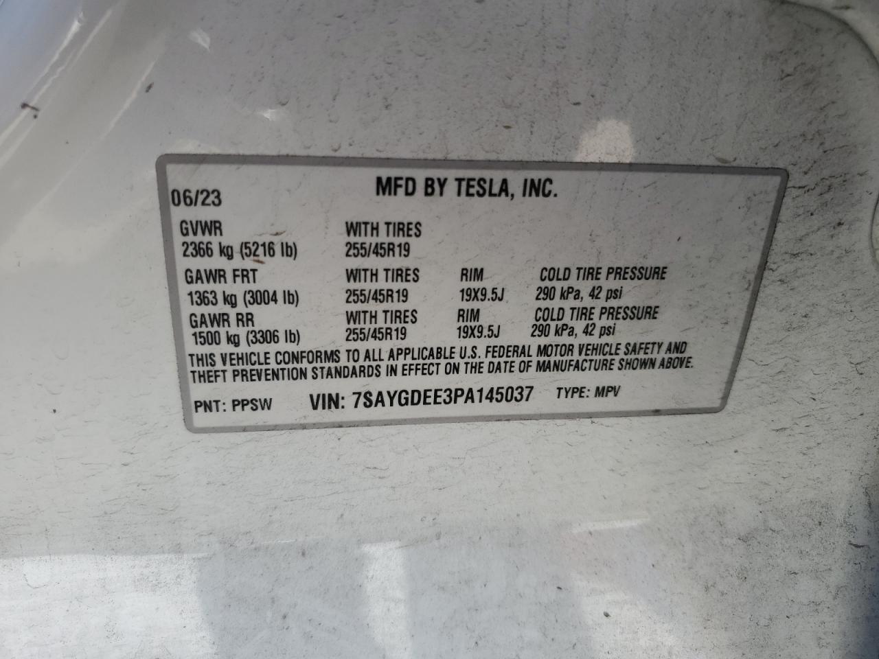 7SAYGDEE3PA145037 2023 Tesla Model Y