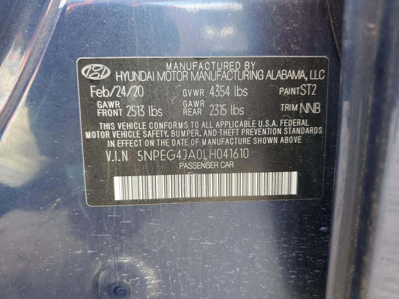 5NPEG4JA0LH041610 2020 Hyundai Sonata Se
