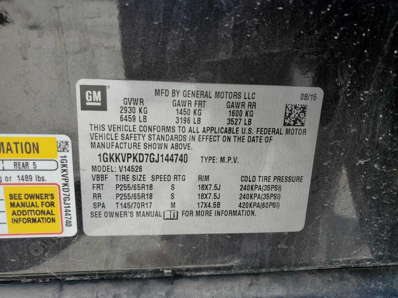 1GKKVPKD7GJ144740 2016 GMC Acadia Sle