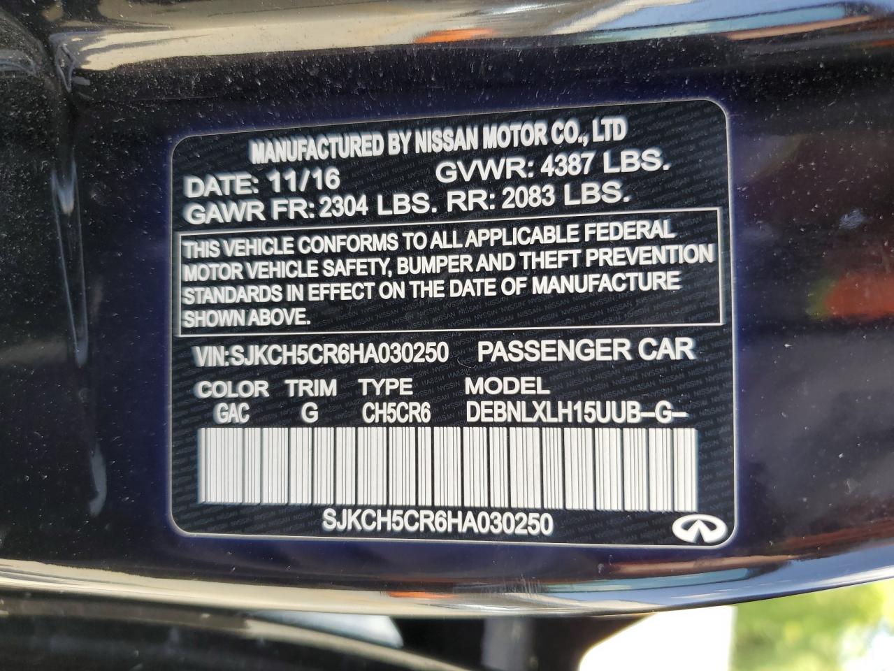 SJKCH5CR6HA030250 2017 Infiniti Qx30 Base