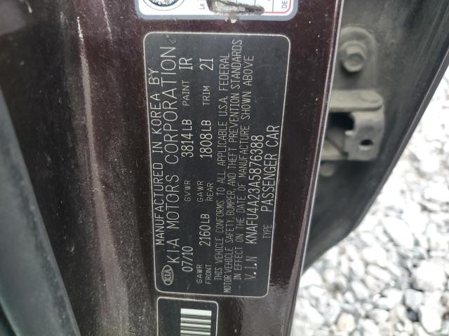 2010 Kia Forte Ex VIN: KNAFU4A23A5876388 Lot: 54883684