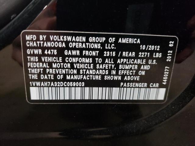 2013 Volkswagen Passat S VIN: 1VWAH7A32DC059003 Lot: 54019894