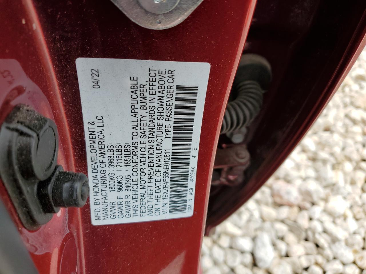 19XZE4F55NE012811 2022 Honda Insight Ex