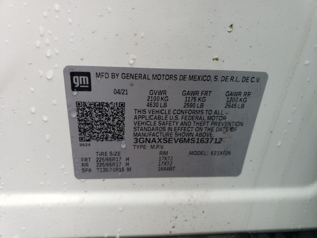 3GNAXSEV6MS163712 2021 Chevrolet Equinox Ls