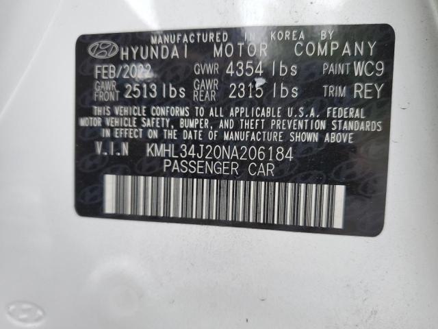 2022 Hyundai Sonata Limited VIN: KMHL34J20NA206184 Lot: 53802094