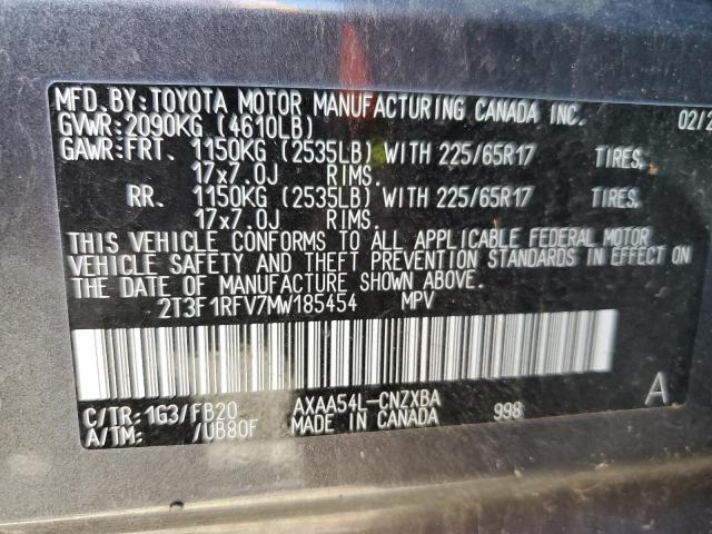 2021 Toyota Rav4 Le VIN: 2T3F1RFV7MW185454 Lot: 56931914