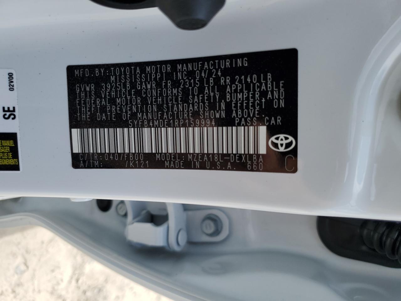 5YFB4MDE1RP159994 2024 Toyota Corolla Le