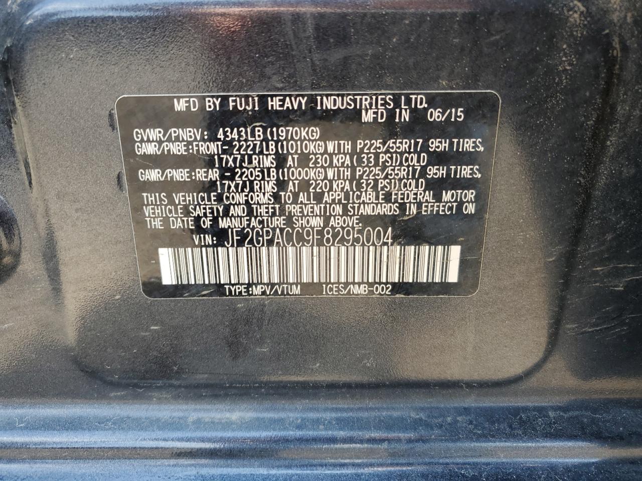 JF2GPACC9F8295004 2015 Subaru Xv Crosstrek 2.0 Premium