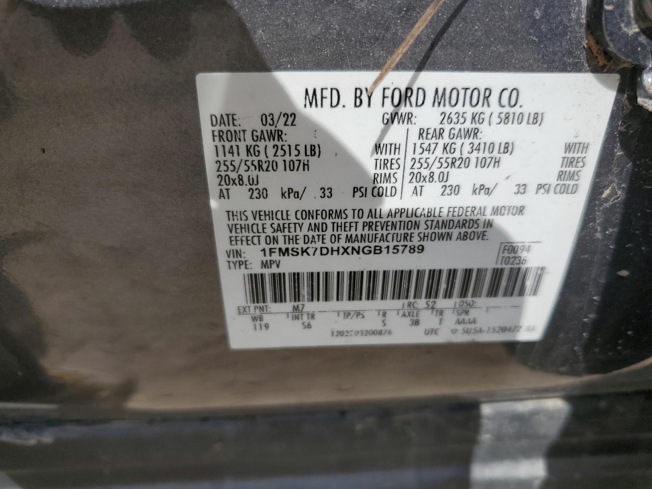 1FMSK7DHXNGB15789 2022 Ford Explorer Xlt