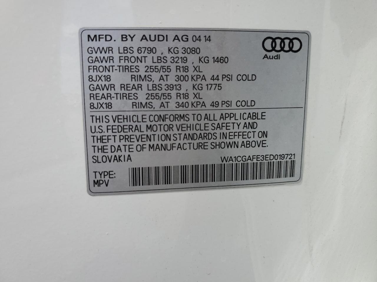 WA1CGAFE3ED019721 2014 Audi Q7 Premium