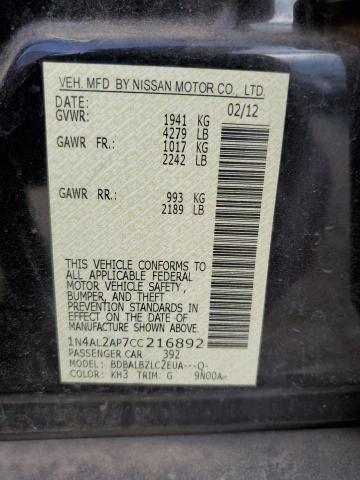 2012 Nissan Altima Base VIN: 1N4AL2AP7CC216892 Lot: 53686084